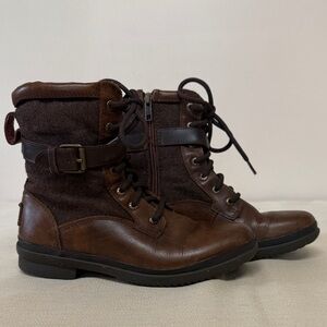 UGG Kesey Chestnut Brown Leather Waterproof Boots Women’s.Zippered motorcycle